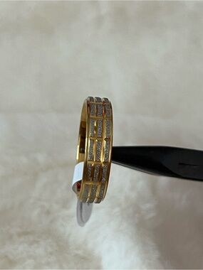 Gold-Tone Women's Grid Band Ring with Silver Accents